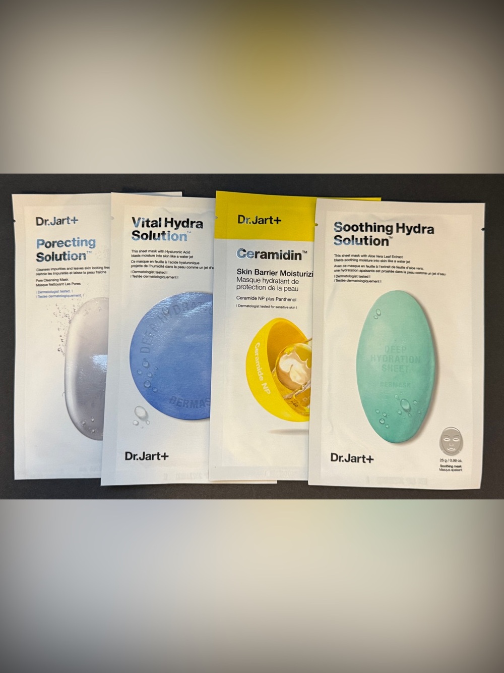 Dr. Jart+ Face Mask Set 4-Pack Vital Hydra Ceramidin Porecting Soothing Sheet